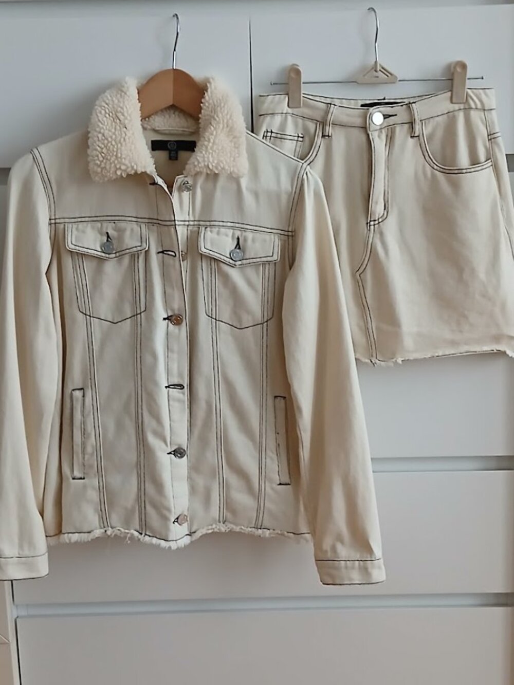 MISSGUIDED Cream Cotton Jean style jacket w/ matching mini -  sz 0